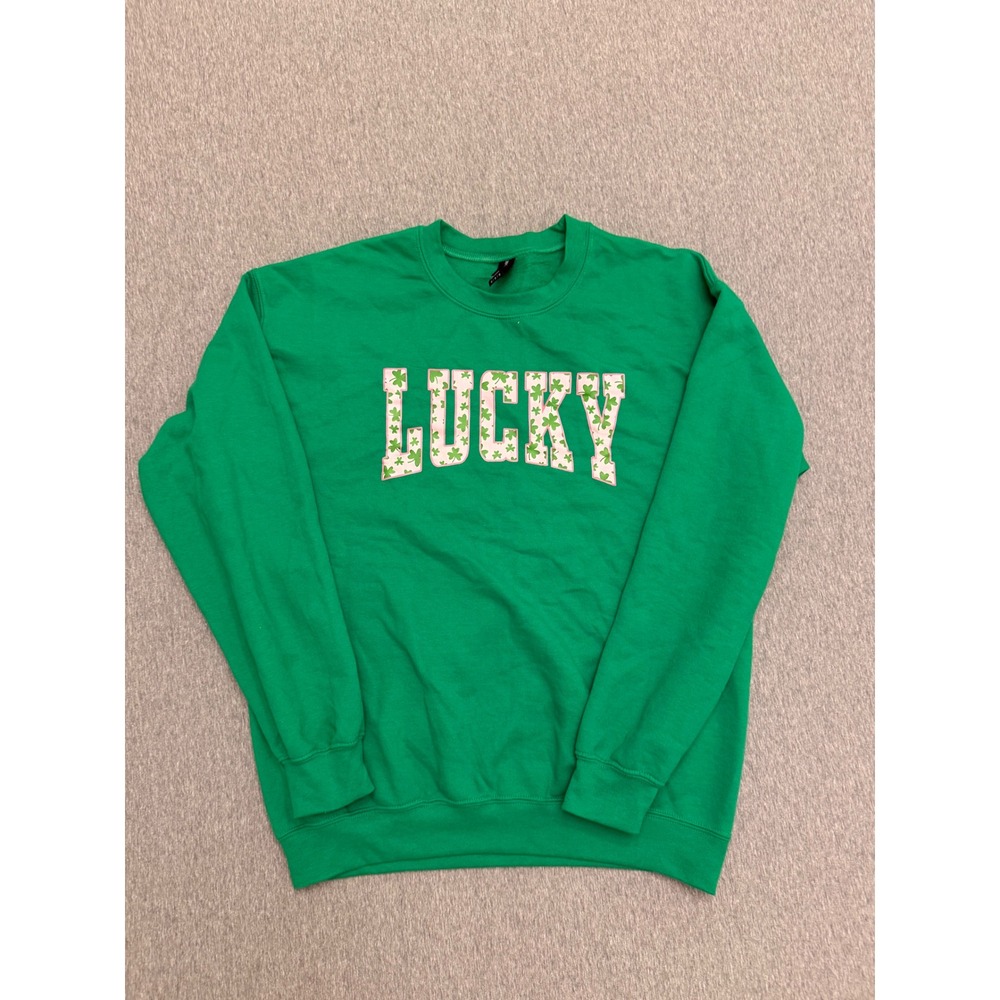 Gildan Heavy Blend Lucky Shamrock Green Sweatshirt Medium St Patricks Day